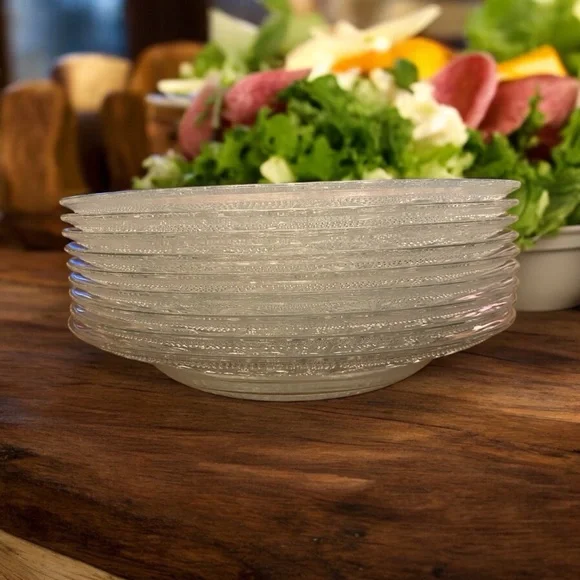 Vintage KIG Indonesia Pressed Glass Clear Plates 9” Diamond Dot Fleur De Lis - Picture 3 of 9